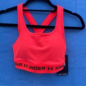Under Armour Bright Coral Sports Bra compression crossback mid bra Small
